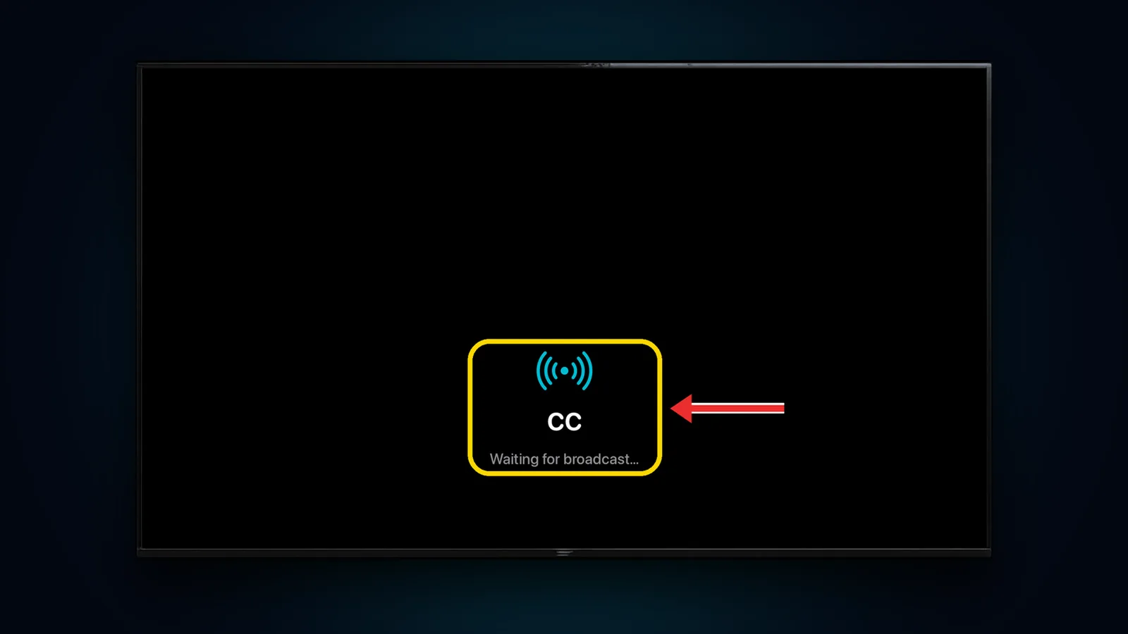 Apple TV showing channel CC with the message Waiting for broadcast